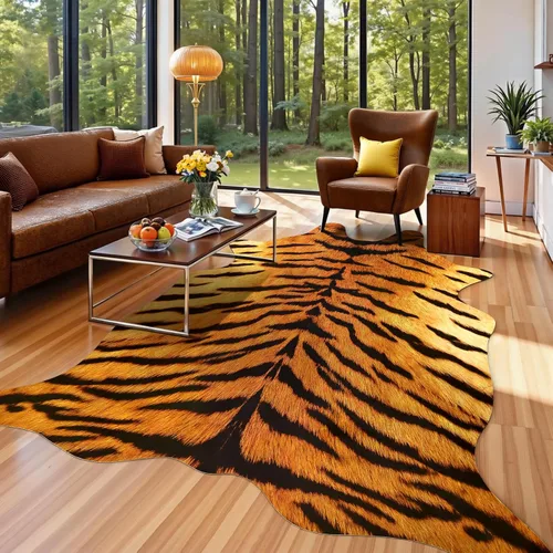 Miniatura 28 de Alfombra de piel de vaca sintética AROGAN, alfombra premium con estampado de vaca para decoración occidental boho, piel de vaca para dormitorio