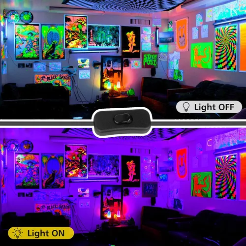 Miniatura 4 de T-SUN Barra de luz LED negra de 72 W, barras de luz negra con enchufe e interruptor, tira de luces de área de 22 x 22 pies para fiesta brillante