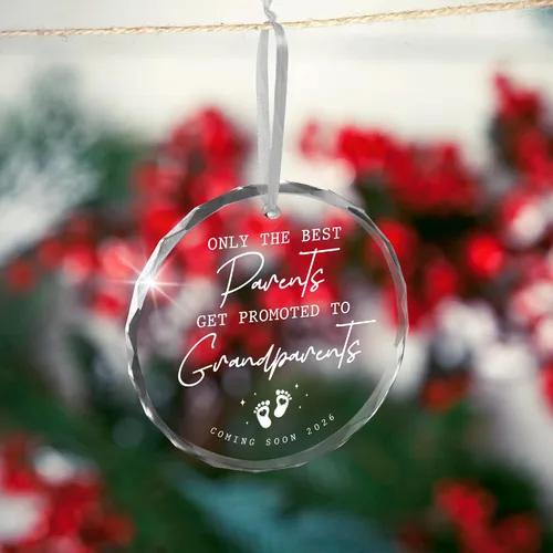 Miniatura 6 de OASSIE Adornos Navideños para Abuelos - Regalos de Anuncio de Embarazo Adornos de Vidrio para Árbol con Tarjeta - Promovido para Abuelos Regalos
