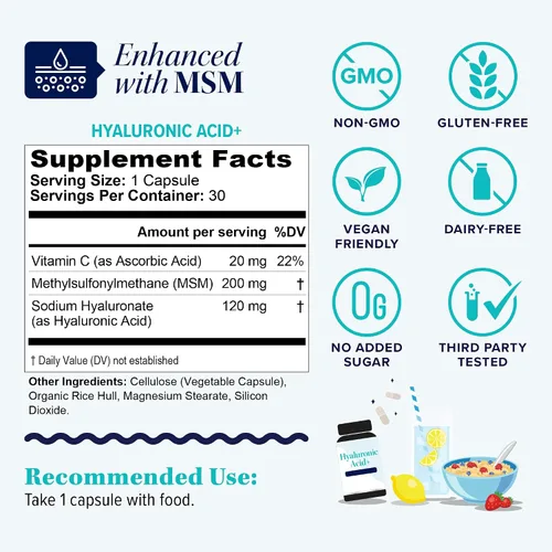 Miniatura 2 de Vitauthority Cápsulas de ácido hialurónico con MSM y vitamina C 120 mg de hialuronato de sodio Hidratación de la piel, elasticidad y apoyo