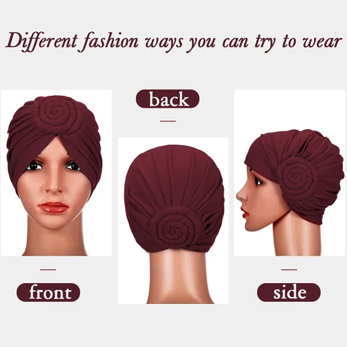 Miniatura 2 de SATINIOR 4 piezas con patrón africano preatado gorro turbante nudo gorro, gorro de diadema