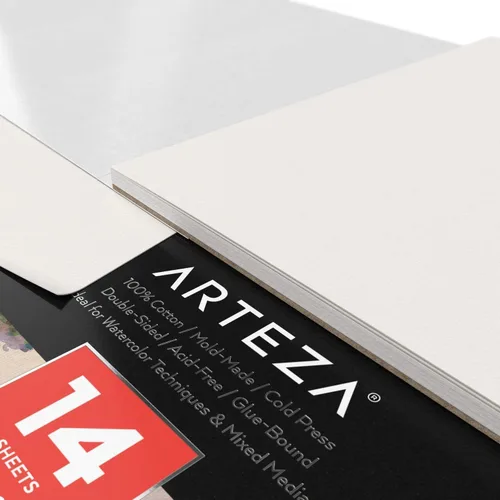 Miniatura 3 de ARTEZA Papel de acuarela, 14 hojas, almohadilla de acuarela de 9 x 12 pulgadas, 140 libras/10.58 oz/m², 100% algodón, doble cara, prensa en frío