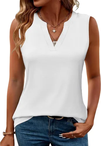 Miniatura 46 de Romanstii Camisas sin mangas para mujer, estilo casual, de verano, cuello en V, blusas elegantes, túnica