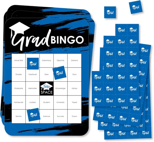 Big Dot of Happiness Blue Grad - Best is Yet to Come - Tarjetas de bingo y marcadores - Juego de bingo en forma de fiesta de graduación azul real -