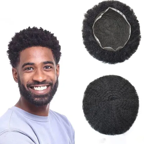 Miniatura 17 de Afro Toupee Hair Piece para hombres negros Encaje suizo completo Afro Hombres Toupee cabello humano rizado hombres onda unidades de cabello