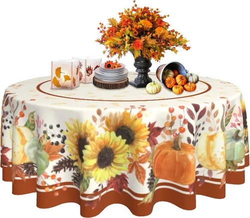 Miniatura 16 de Mantel redondo de primavera y verano de 60 pulgadas, diseño floral de ramas de pájaros, mantel lavable para fiesta, picnic, cocina, decoración