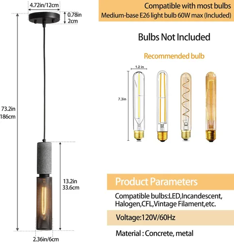 Miniatura 2 de Lámpara colgante lineal de hormigón con pantalla de malla metálica, lámpara colgante industrial moderna de cemento para cocina, isla, comedor