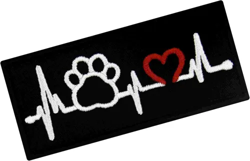 Miniatura 3 de Perro mascota pata con corazón Servicio de electrocardiograma Perro Parche Bordado Chaleco/Arneses Insignia Sujetador Gancho y Bucle Emblema