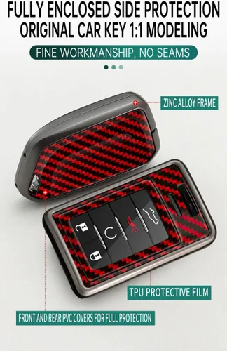Miniatura 4 de SANRILY Funda de fibra de carbono con patrón de 4/5/6 botones, para Cadillac SRX ATS ELR XTS DTS ELR sin llave con llavero negro