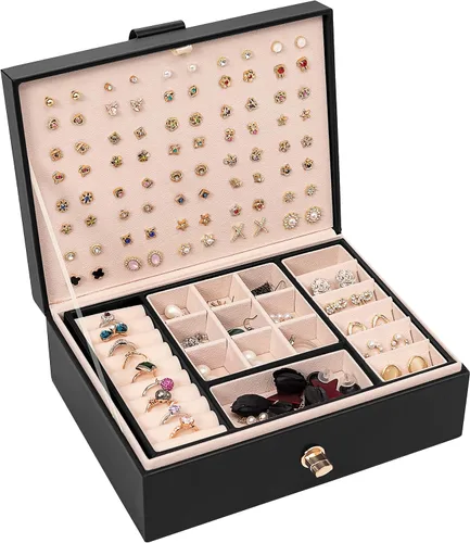 Zumier Joyero organizador para mujer, caja organizadora de aretes con piel sintética para cumpleaños, Navidad y regalos de fiesta temática, color