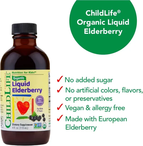 Miniatura 6 de ChildLife Essentials Jarabe orgánico de saúco para niños, fórmula líquida de saúco para niños, suplemento de extracto líquido, tintura de bienestar