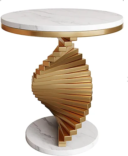 Miniatura 8 de QQXX Mesa auxiliar moderna de mármol, mesa auxiliar redonda de mármol con base de metal dorado, mesa auxiliar de mármol para sala de estar, Negro