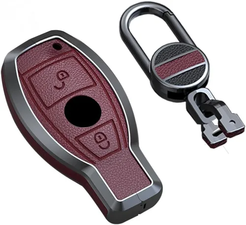 Miniatura 7 de SANRILY Funda para llavero de piel de metal con 2 botones, color negro, para Mercedes Benz Clase G W463 GLK A, B, S, M, AMG, con llavero