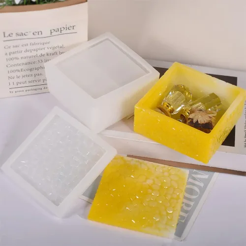 Miniatura 8 de Caja de almacenamiento cuadrada Moldes de fundición de resina con tapa, caja apilable de ondas de agua, moldes de silicona, estuche de joyería