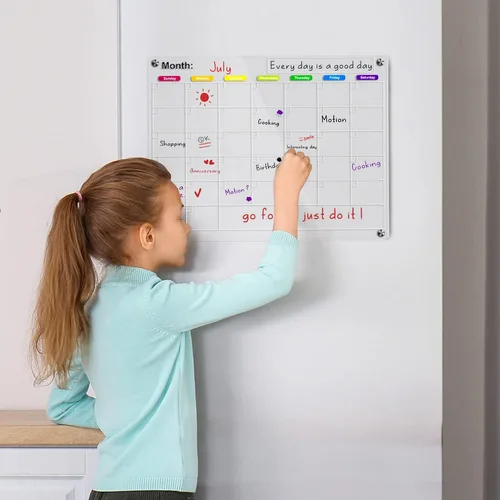 Miniatura 6 de Calendario acrílico magnético para refrigerador, pizarra magnética de borrado en seco acrílico antiarañazos para refrigerador, calendario magnético