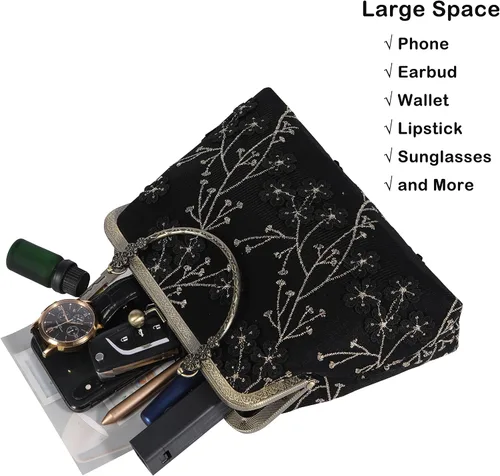 Miniatura 3 de Abuyall Bolso floral con asa superior, bolso de noche Kiss Lock para mujer, bolso vintage