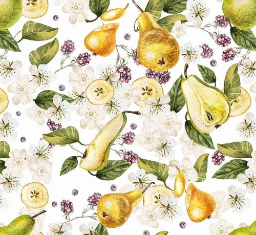 Miniatura 2 de Violet Linen Patrón de flores de peras europeas, tela impresa tejida de poliéster, peras, 60 pulgadas por 84 pulgadas, asientos de 6 a 8 personas