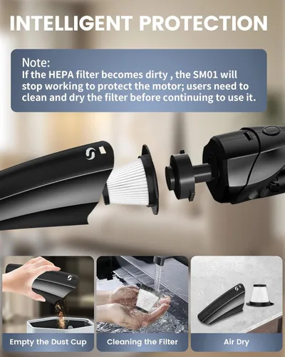 Miniatura 7 de Aspiradora de mano inalámbrica, mini aspiradora portátil de mano para automóvil, aspiradora portátil con filtro HEPA, de mano inalámbrica