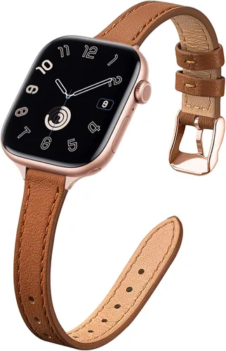 Miniatura 17 de STIROLL - Correa delgada de cuero para reloj inteligente, compatible con Apple Watch de 38, 40, 41, 42, 44, 45 y 49 mm, correa de cuero de grano
