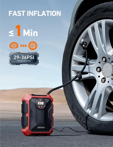 Miniatura 2 de AstroAI Inflador de neumáticos, compresor de aire portátil de 12 V CC 100 PSI, almacenamiento integrado, indicador digital, apagado automático, luz