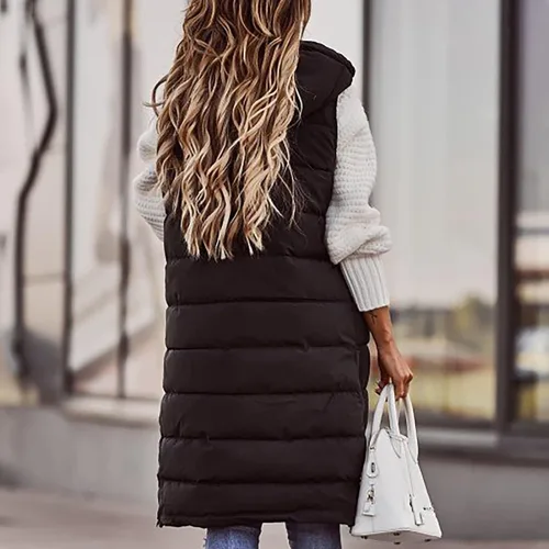 Miniatura 6 de Abrigo de abrigo de abrigo para mujer de otoño e invierno, sin mangas, cárdigan de algodón de longitud media