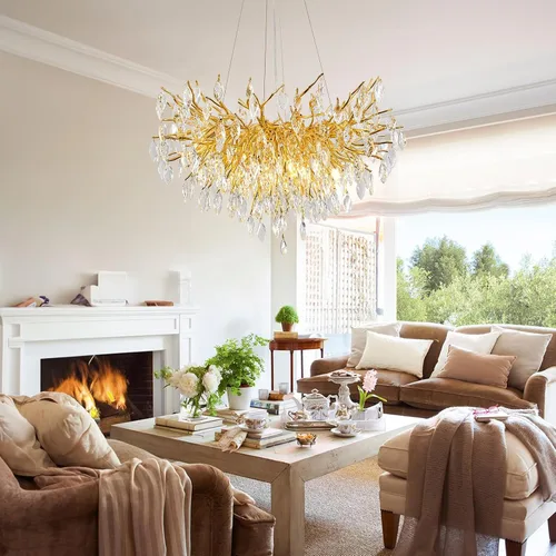 Miniatura 5 de Candelabro de cristal para comedor, lámpara moderna de 24 pulgadas para sala de estar, candelabros de rama de árbol dorado con 8 luces, lámpara