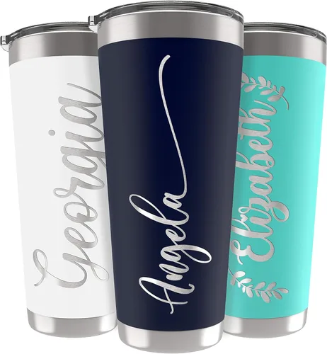 Miniatura 19 de Vasos delgados personalizados con tapa, regalos para ella de 20 onzas, rosa intenso, 12 diseños, vaso grabado personalizado con nombre, tazas Rosa