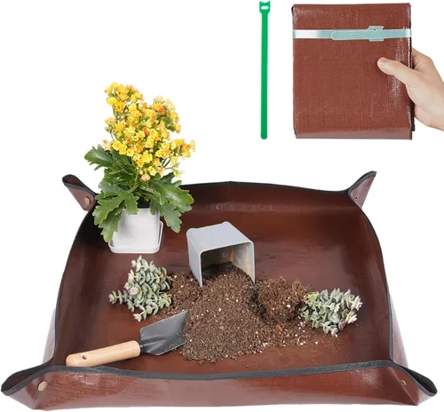 Miniatura 15 de Alfombrilla grande de 39.5" X 31.5" para trasplantar plantas de interior y control de tierra, bandeja portátil para macetas, regalos de plantas