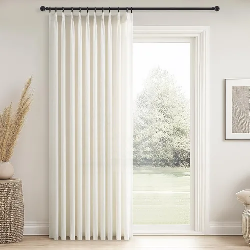 Miniatura 18 de Topfinel 2 paneles de cortinas plisadas de lino beige y blanco de 63 pulgadas de largo, para dormitorio y sala de estar, cortinas semitransparentes