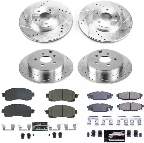 Miniatura 2 de Power Stop K7926 Pastillas de freno de fibra de carbono Z23 delanteras y traseras con kit de rotores de freno perforados y ranurados para Subaru