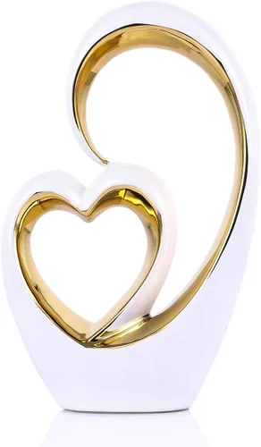 Corazón de cerámica de oro blanco para decoración del hogar, estatua de amor, regalo de aniversario de San Valentín para pareja, escultura de doble