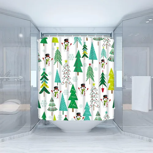 Miniatura 2 de GCTNBJL Cortina de ducha navideña para RV, diseño de árbol de pino, copo de nieve, estrella, bosque, vacaciones de invierno, naturaleza rústica