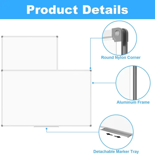 Miniatura 4 de Lockways Pizarra magnética grande de borrado en seco de 72 x 40 pulgadas, pizarra blanca montada en la pared, pizarra blanca con bandeja