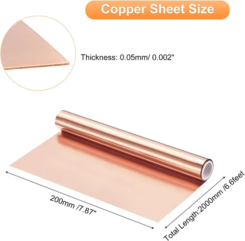 Miniatura 90 de uxcell Rollo de lámina de cobre de 78.740 in x 0.394 in x 0.001 in, 99.9% de tira de cobre puro de cobre intermitente placa de lámina de metal