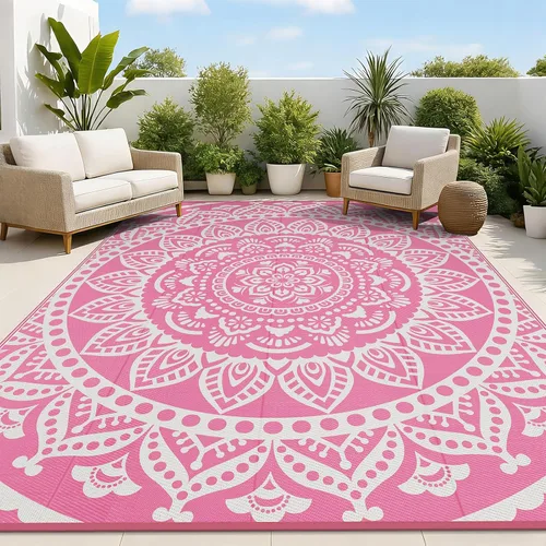 Miniatura 18 de Bsmathom Alfombra impermeable para exterior de 6'x9' reversible de pajita de plástico estilo boho para patio, terraza, camping, alfombras, portátil