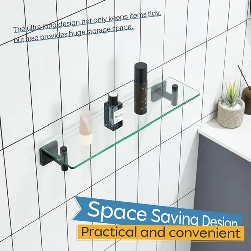 Miniatura 6 de KOKOSIRI Estantes de baño de vidrio, estante flotante de 20 pulgadas para dormitorio, sala de estar, cocina, estante colgante resistente al óxido