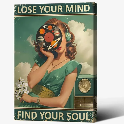 Miniatura 14 de Póster retro con texto en inglés «Lose Your Mind Find Your Soul», arte de pared inspirador para la salud mental, arte abstracto de música cósmica