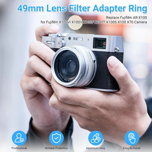 Miniatura 2 de Anillo adaptador de filtro de lente de metal de 1.929 in para cámara Fujifilm X100VI X100V X100F X100T X100S X100 X70 Instalación de cámara UV CPL