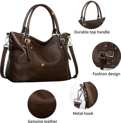 Miniatura 6 de HESHE - Carteras y bolsos de cuero genuino para mujer, bolso de mano, bolso de hombro, bolso de asa superior, bolso cruzado, bolso tipo morral