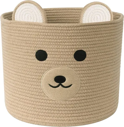 Miniatura 9 de Cestas de lavandería Bear, cesta de almacenamiento con asas, cesta decorativa para sala de estar, cesta de almacenamiento tejida para juguetes, Gris