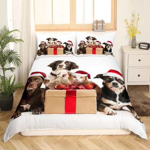Feelyou Funda de edredón con diseño de perro lindo para niños, con temática navideña, juego de ropa de cama para mascotas, para niños, niñas,