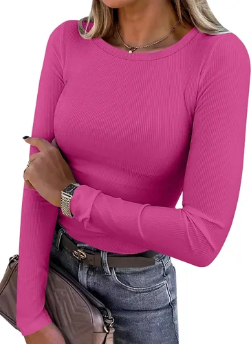 Miniatura 28 de ANRABESS - Camisetas de manga larga para mujer, de punto acanalado, ajustadas, básicas, 2025, informales, para usar a capas o debajo del uniforme