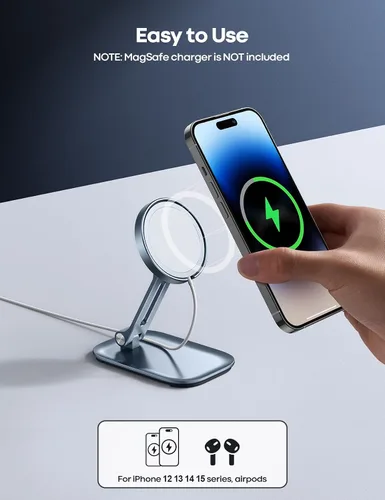 Miniatura 4 de Lamicall Soporte de teléfono para cargador MagSafe de 15 W de Apple, soporte de carga ajustable Collasple para escritorio, compatible con Airpods