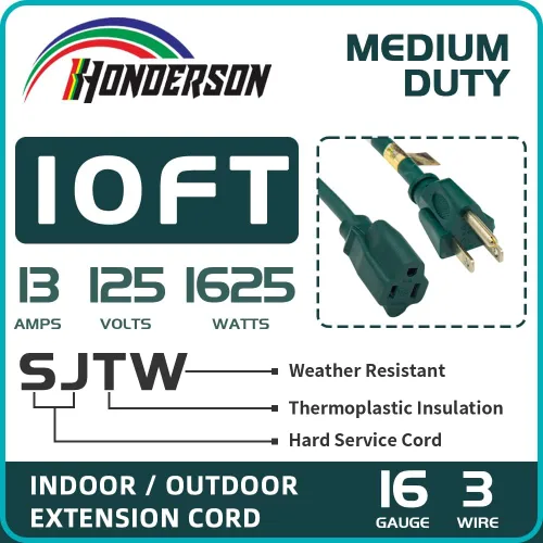 Miniatura 2 de Cable de extensión para exteriores de 10 pies, 16/3 SJTW, cable de extensión verde duradero para luces de Navidad con enchufe de tierra de 3 puntas