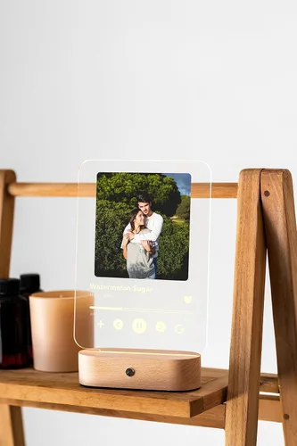 Miniatura 5 de Placa acrílica personalizada con base de madera, marco de lista de reproducción con luz LED, placa de música personalizada con foto, Navidad, regalo