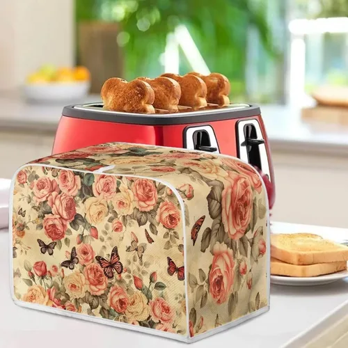 Miniatura 4 de Cubierta para tostadora retro con diseño de rosas y mariposas de 4 rebanadas, horno, tostadora, a prueba de polvo, cubierta de electrodomésticos