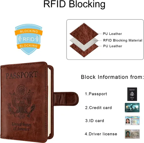 Miniatura 3 de WALNEW Funda para pasaporte, tarjetero para pasaporte de viaje, funda tipo cartera, E-Café, E