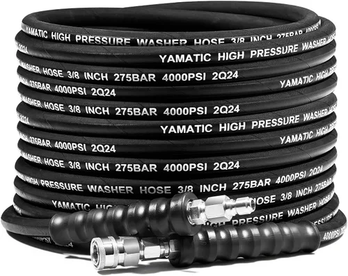 YAMATIC Manguera de lavadora a presión de 3/8" 50 pies con conector rápido giratorio de acero inoxidable, 4000 PSI calibre comercial con trenzado de