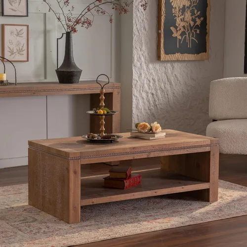 Miniatura 12 de Mesa de centro de madera para sala de estar, mesa de centro de artesanía vintage de granja, mesa de centro curvada de diseño Art Deco, mesas de té