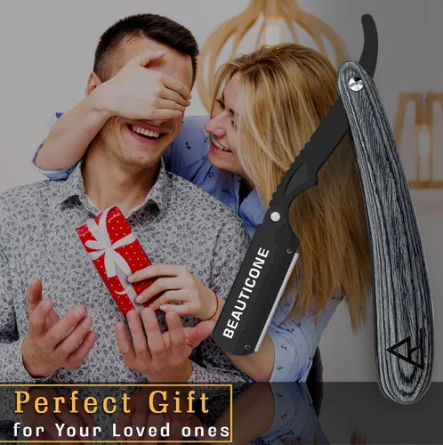 Miniatura 7 de Beauticone Navajas rectas para hombres, navaja de borde recto, 100 cuchillas de un solo filo, acero inoxidable, navaja de barbero para el afeitado